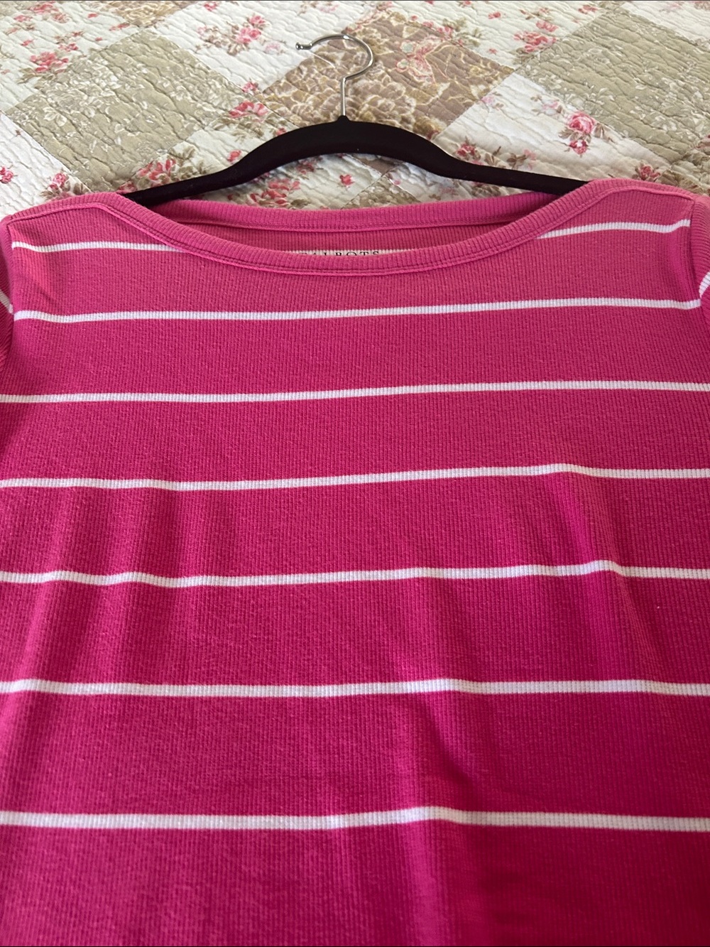 Talbots Hot Pink and White Striped Boat Neck Short Sleeved Top - Picture 4 of 6